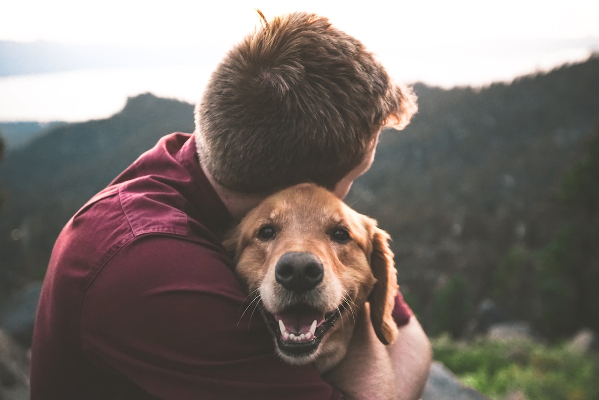 Tutor abraçando seu cachorro